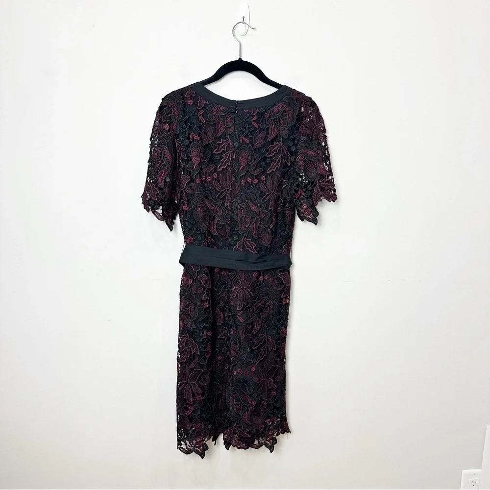 Kobi Halperin Lace Dress Black Red Belt Tie Short Sleeve Party Wedding Event - Picture 4 of 6